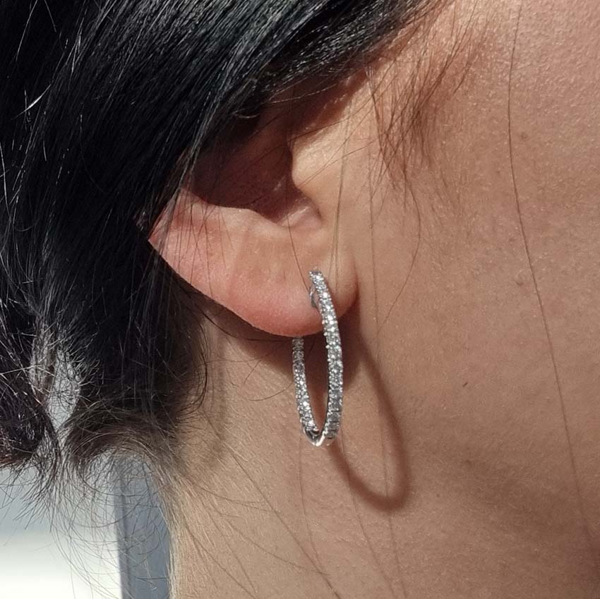 Diamond Set Oval Shaped Hoop Earrings