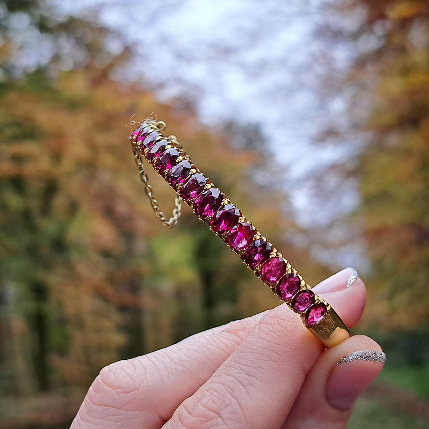 Victorian Antique 12cts Ruby Set Gold Bangle Bracelet