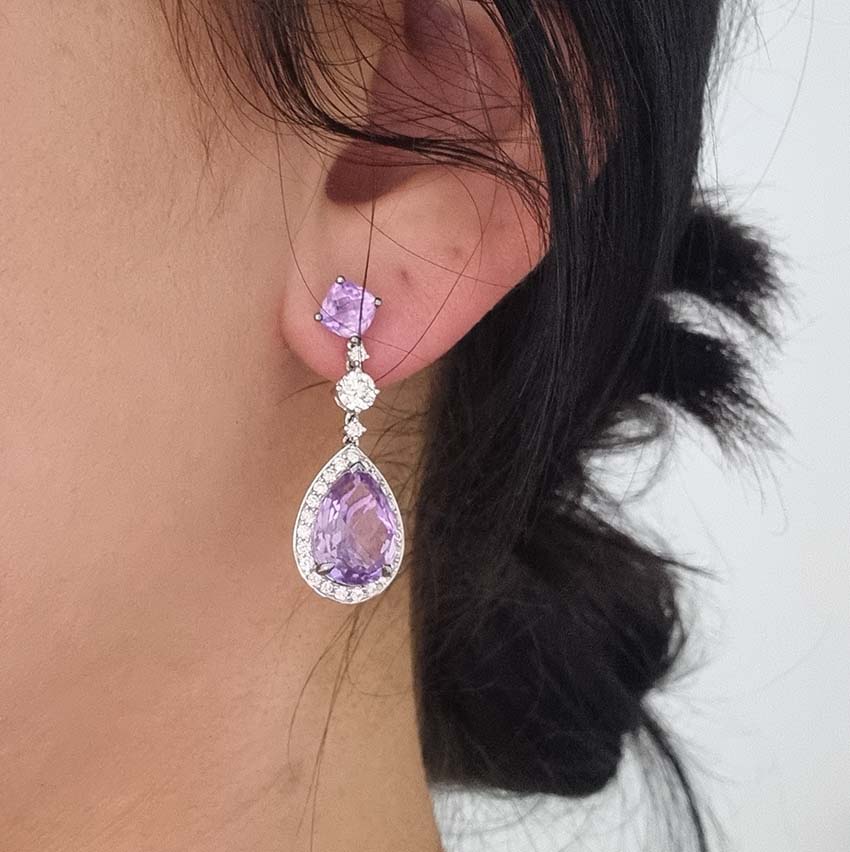 Amethyst and Diamond Pear Shaped Cluster Drop Earrings
