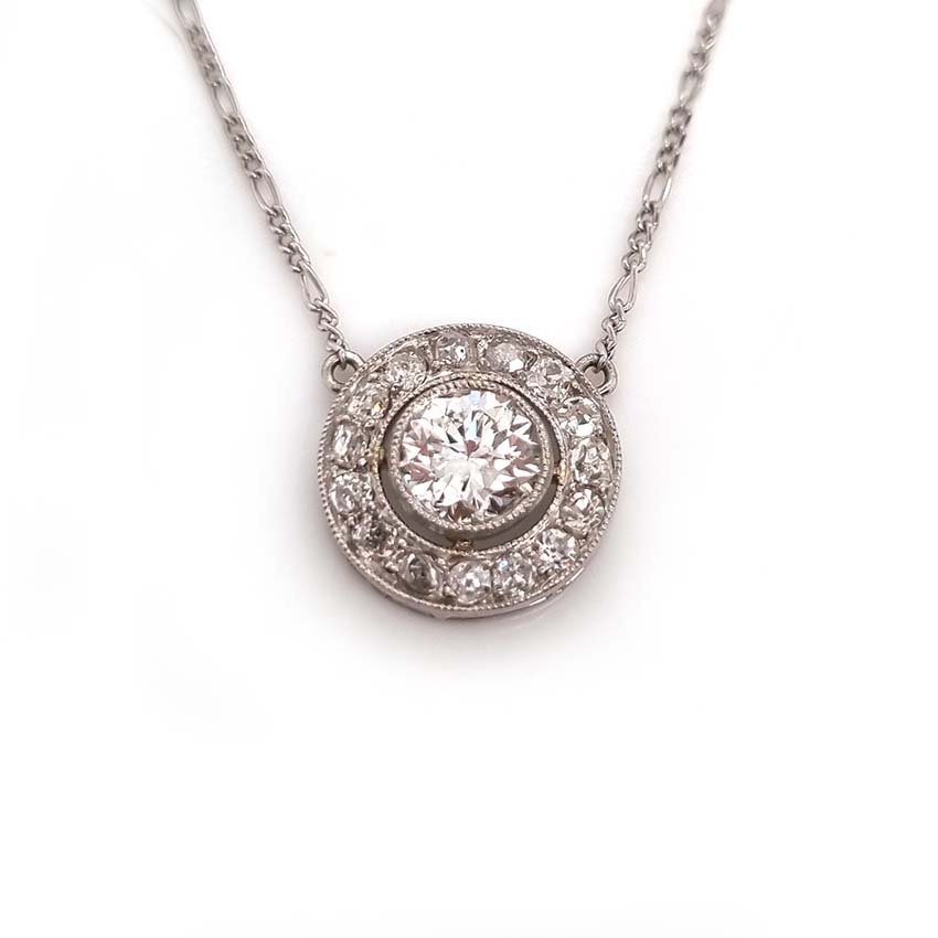 Art Deco 0.80ct Old Cut Diamond Circular Cluster Pendant, 1.25ct total