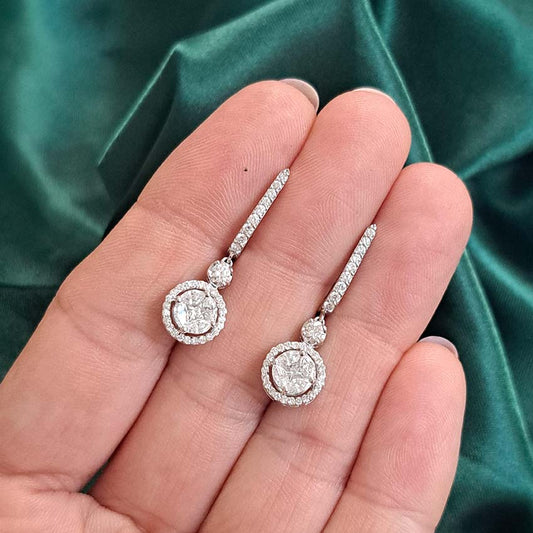 Diamond Cluster Drop Earrings in 18ct Gold, 1.42 carats