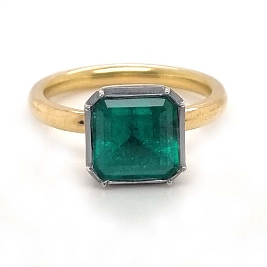 3.20ct Colombian Emerald Button Back Engagement Ring