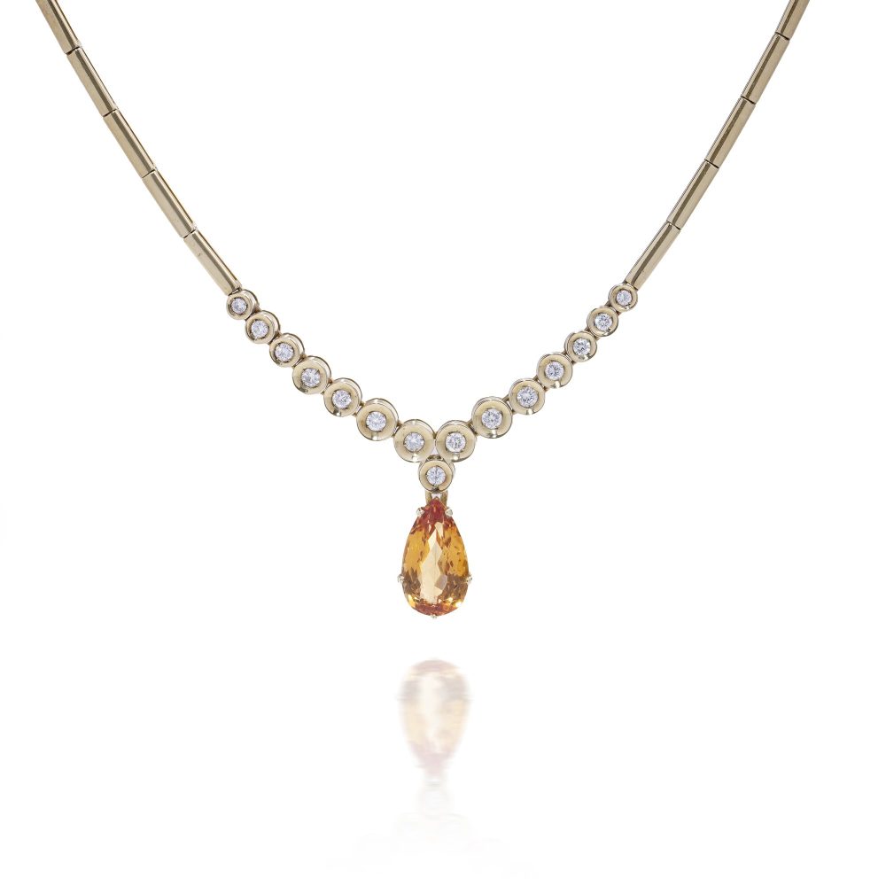 Vintage 18 Carat Gold Necklace With 3 Carat Citrine And Diamonds