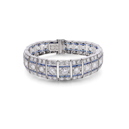 Art Deco Platinum Old Cut Diamond And Sapphire Bracelet