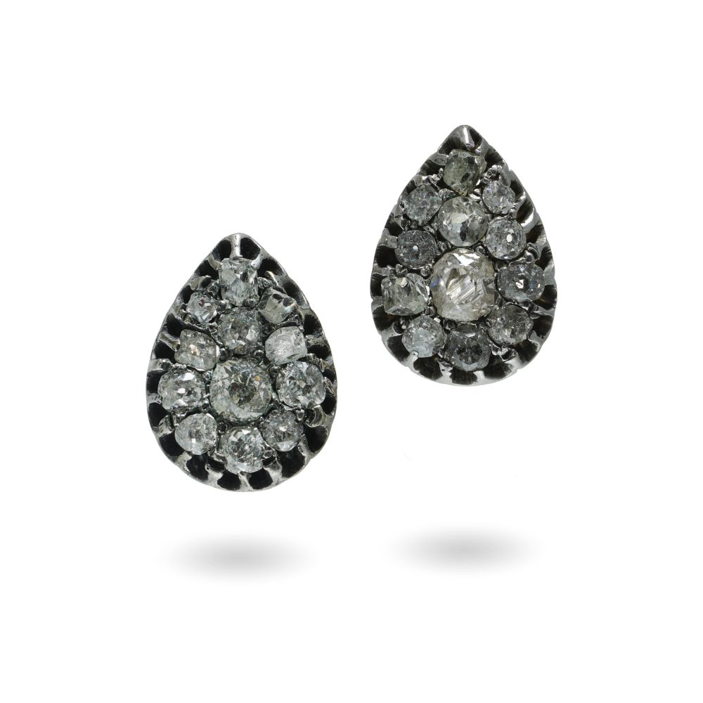 Victorian old cut diamond earrings in silver.