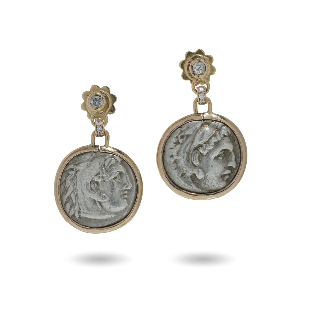 Gold earrings with Roman silver coins.