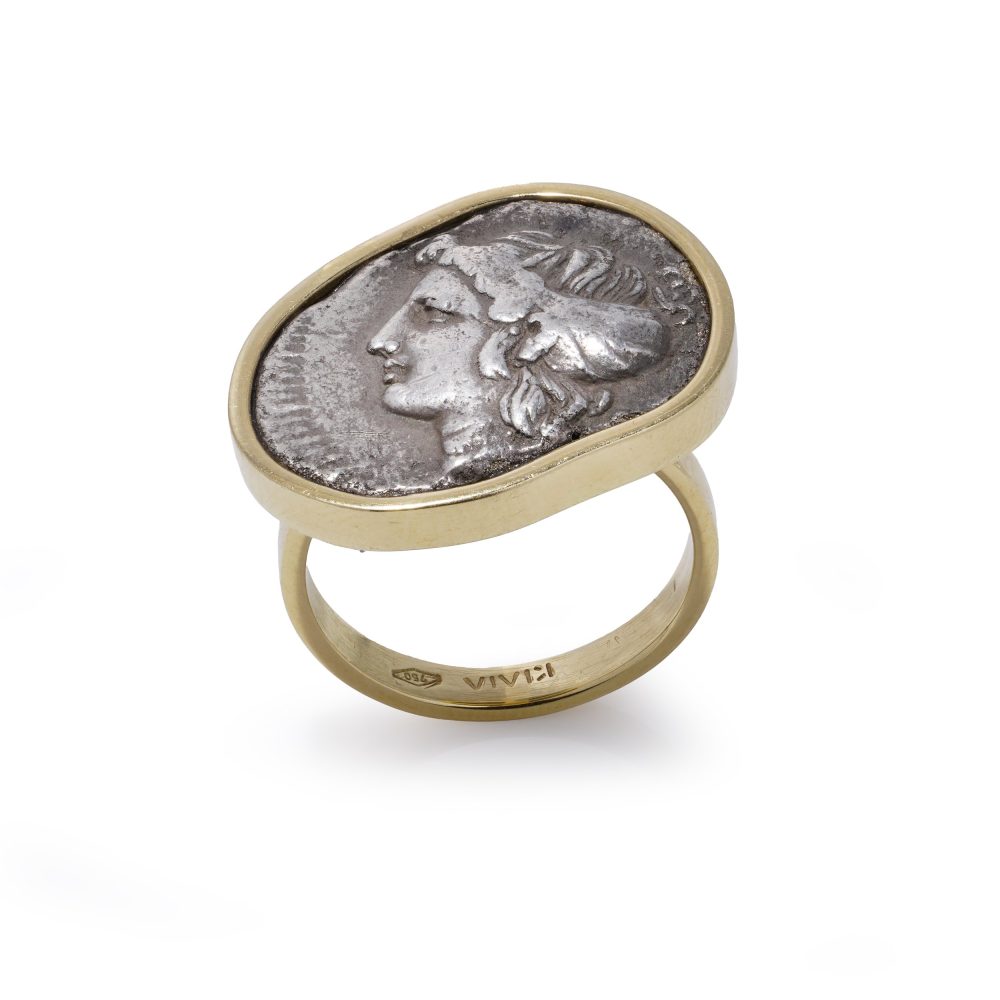KIAIA Ancient Greek Tetradrachm Coin Ring In 18 Carat Yellow Gold Mount