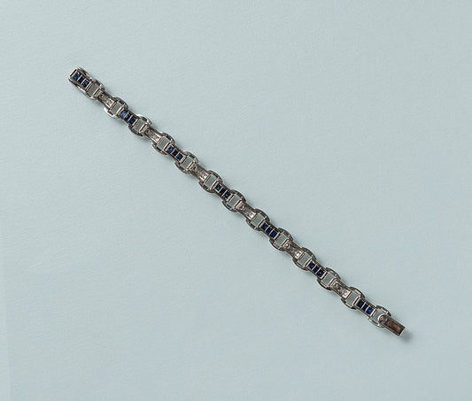 J & L Hartzberg Art Deco Sapphire & Diamond Bracelet in Platinum