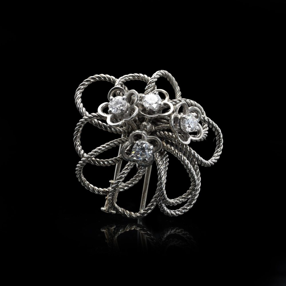 Boucheron Vintage 18 Carat White Gold Diamond Floral Brooch