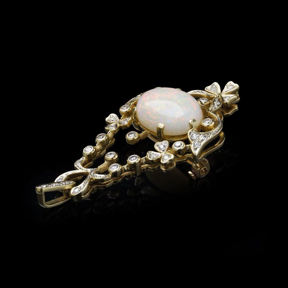 Vintage Opal And Diamond Pendant/Brooch In 18 Carat Yellow Gold