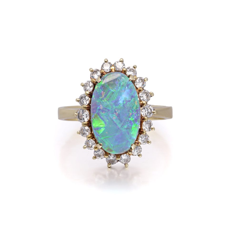 2.20ct Oval Black Opal and Diamond Cluster Engagement Ring