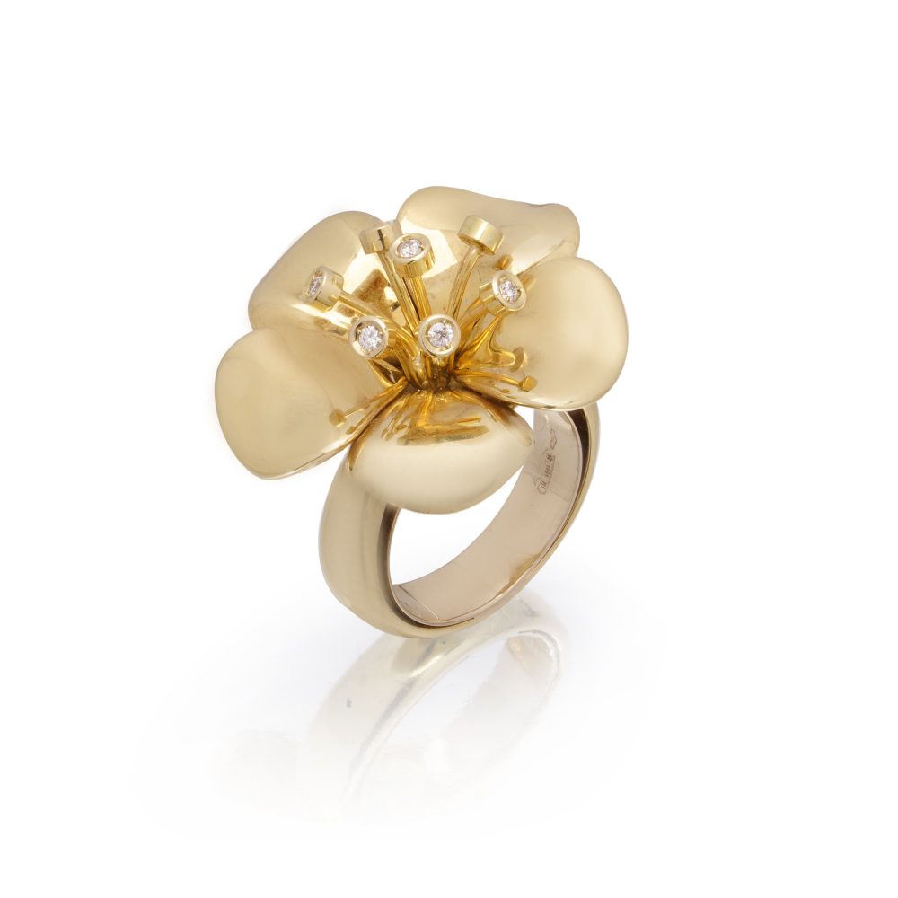 Catherine Prevost 18 Carat Yellow Gold And Diamond Flower Ring