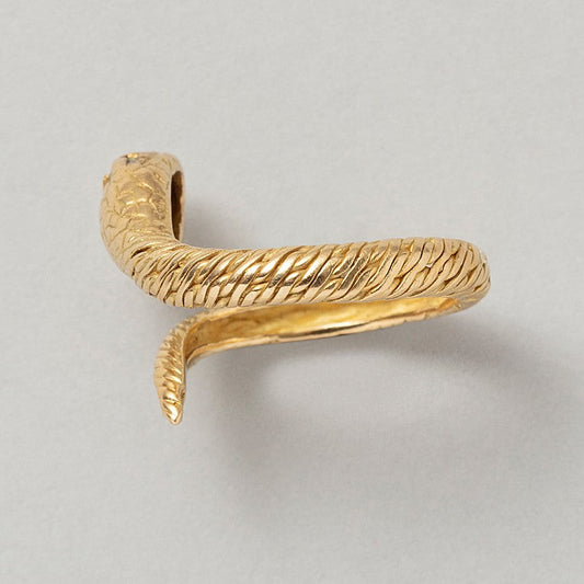 Vintage French 18ct Yellow Gold Snake Ring with Diamond