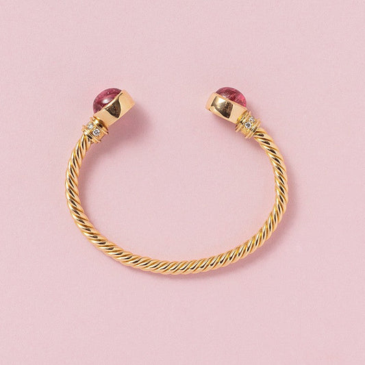 Vintage Bvlgari Gold Bangle Bracelet with Tourmaline and Diamonds