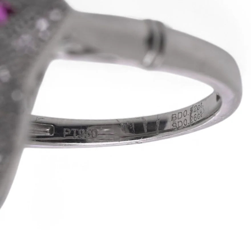 Art Deco Inspired Ruby and Diamond Plaque Ring in Platinum