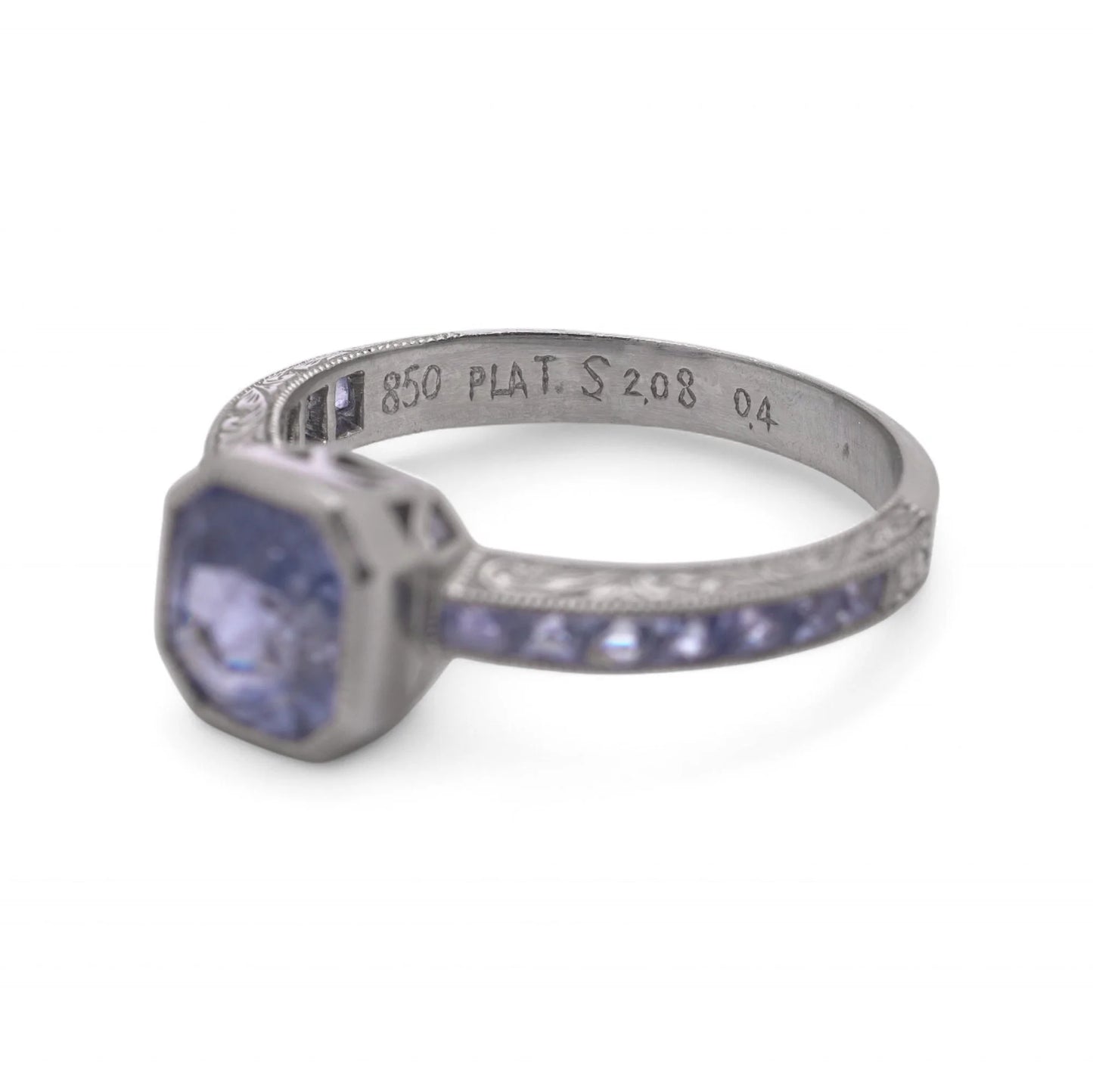 Art Deco Style Platinum 2.08 ct. Sapphire Ring with Calibré-Cut Sapphire Accents