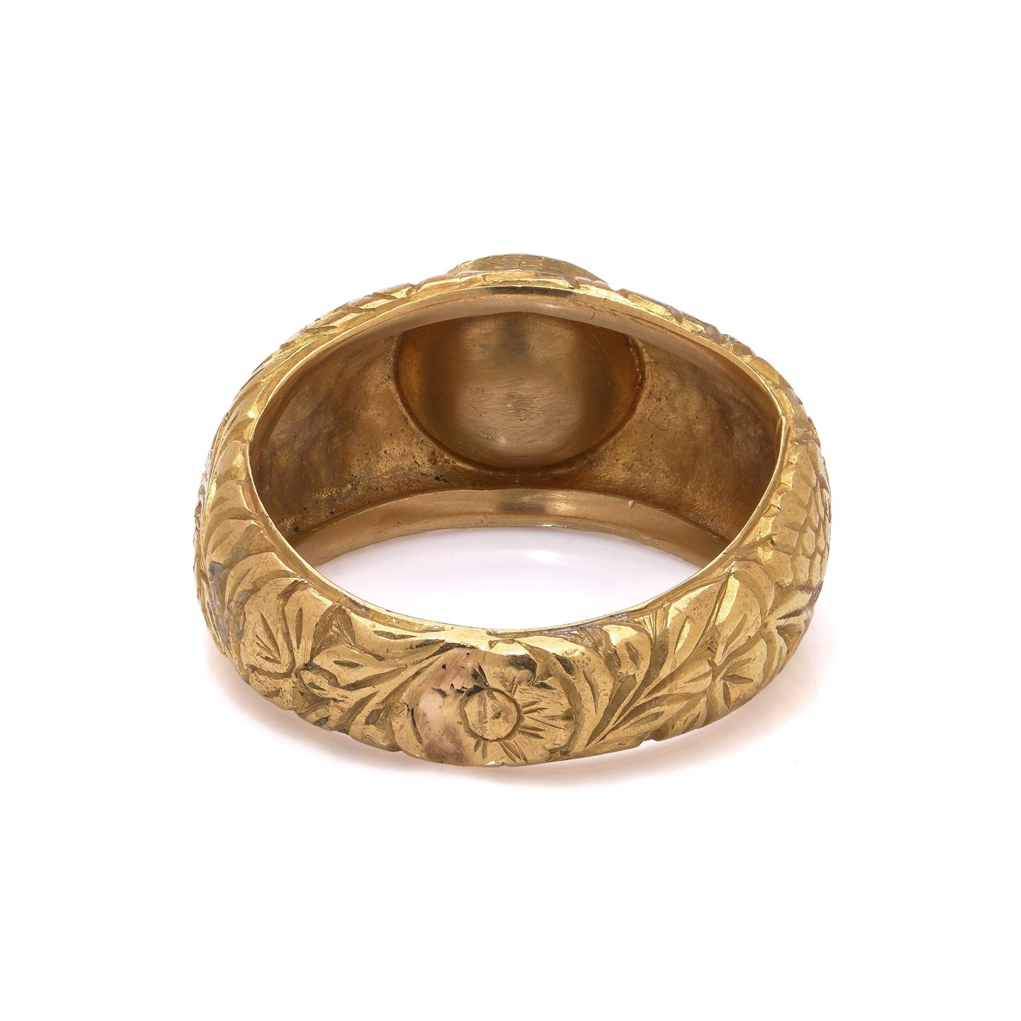 Late 19th Century Antique 23ct Gold Engraved Ring with Solitaire Rose Cut Diamond