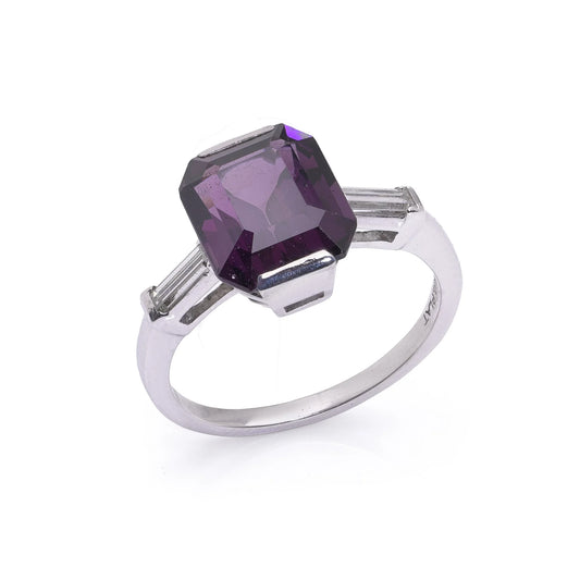 6ct Purple Spinel and Baguette Diamond Engagement Ring in Platinum