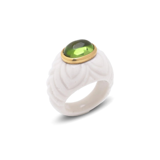 Bvlgari Peridot and White Ceramic Ring in 18ct Gold