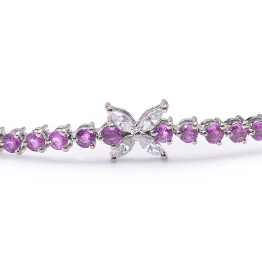 Pink Sapphire and Marquise Diamond Line Bracelet
