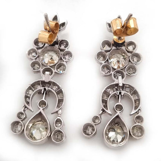 Georgian Antique Old Cut Diamond Girandole Chandelier Earrings