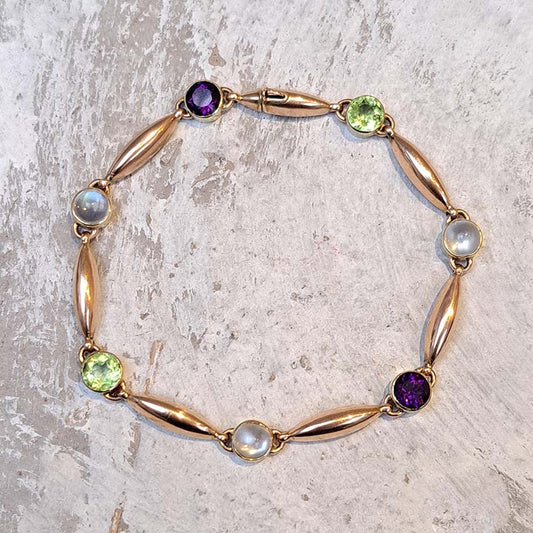 Edwardian Antique Suffragette Peridot and Amethyst Bracelet