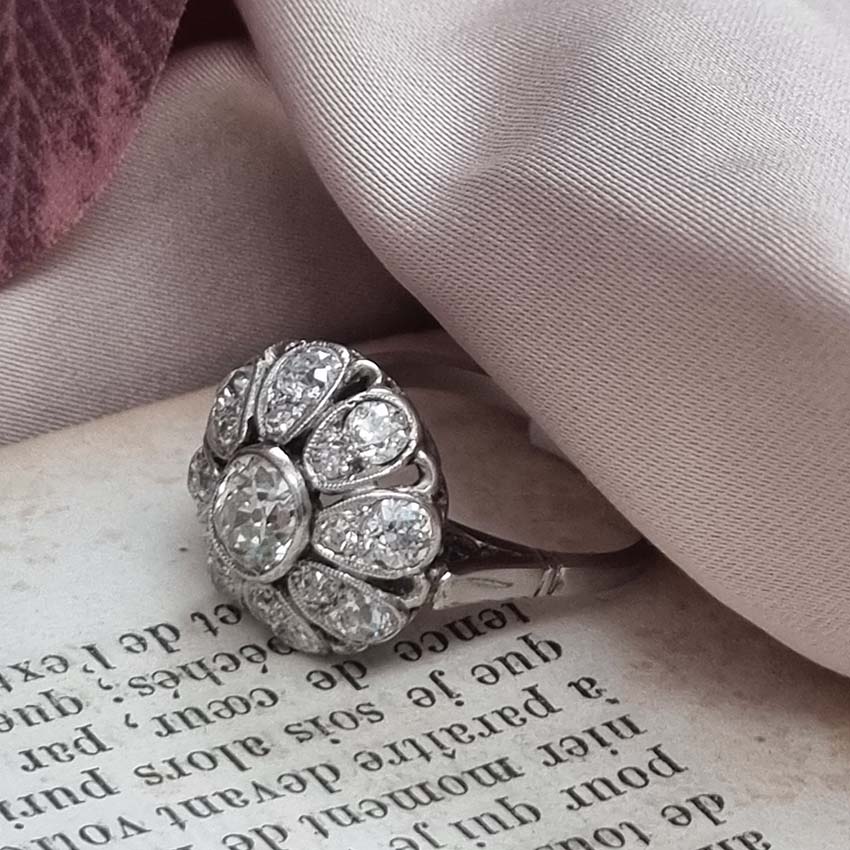 Belle Epoque Antique 1.30ct Diamond Bombe Ring
