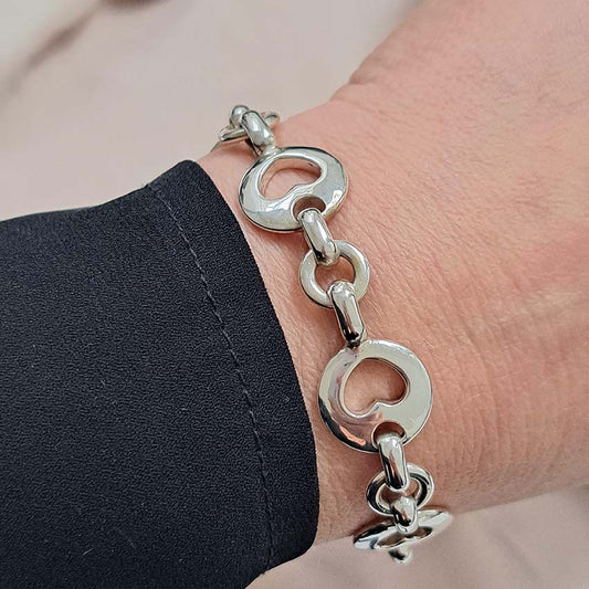 Rare Vintage Tiffany and Co Stencil Heart Silver Bracelet