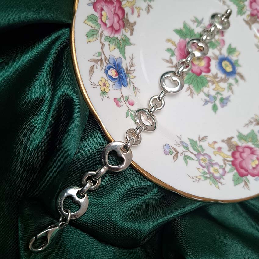 Rare Vintage Tiffany and Co Stencil Heart Silver Bracelet