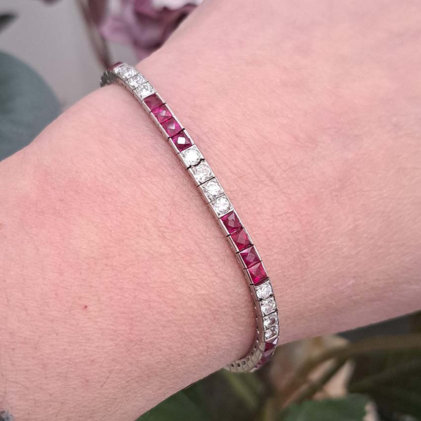 Art Deco Charles Holl 5ct Ruby and Diamond Line Bracelet