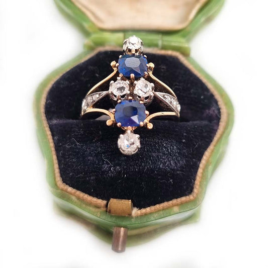 Victorian Antique Sapphire and Diamond Dress Ring