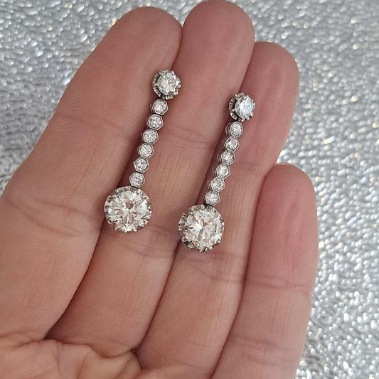 Art Deco Diamond Drop Earrings, 3.21 carats