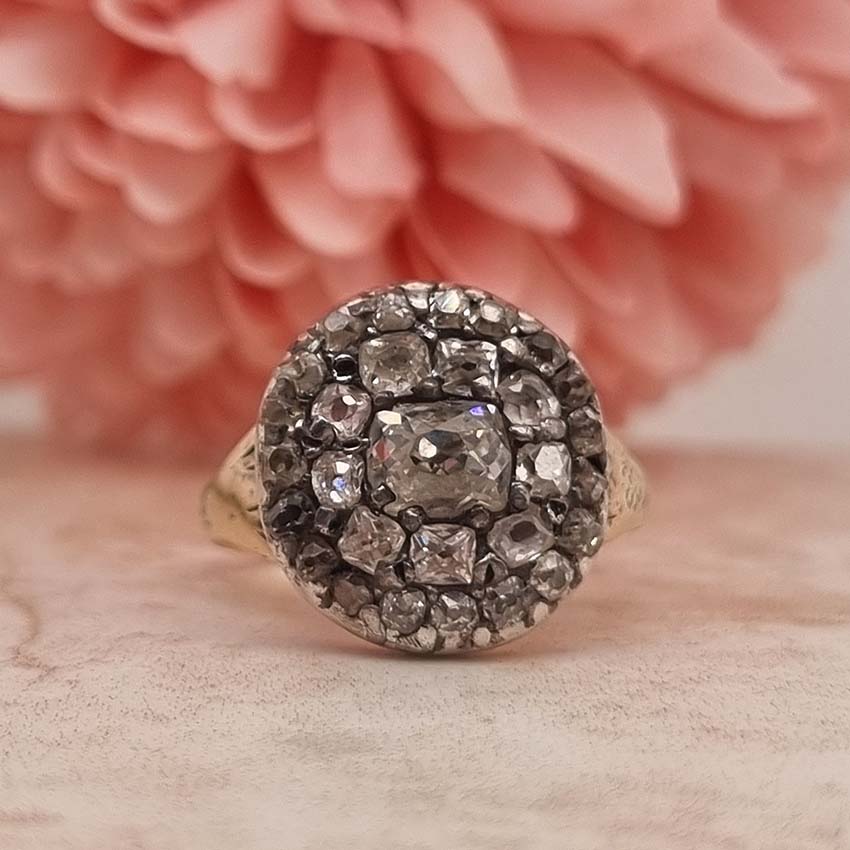 Georgian Antique 1.50ct Old Mine Cut Diamond Cluster Ring