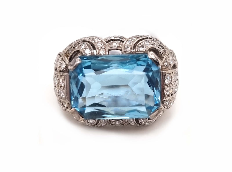 Art Deco Aquamarine and diamond dress ring cocktail vintage