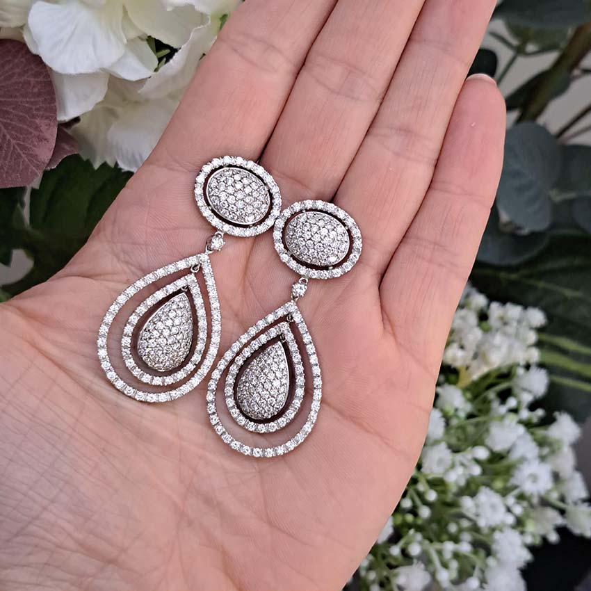 Diamond Pear Shaped Cluster Halo Drop Earrings, 6 carats