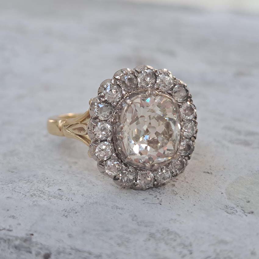 2.15ct Old Cut Diamond Cluster Ring, over 3 carat total