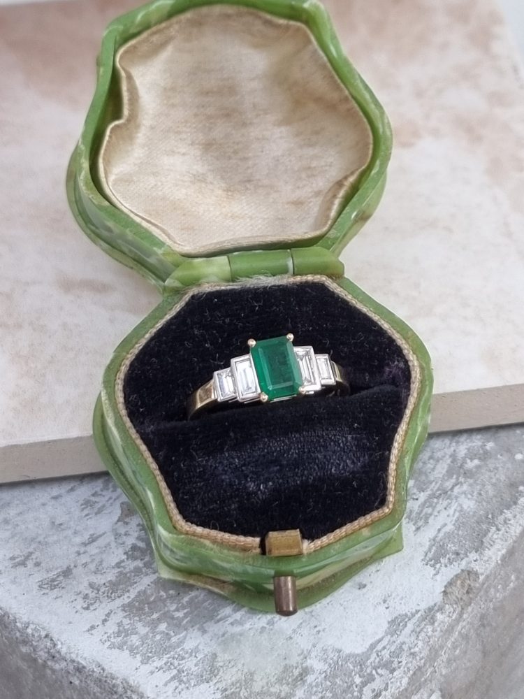 Emerald and Diamond Five Stone Engagement Ring in 18ct Yellow Gold