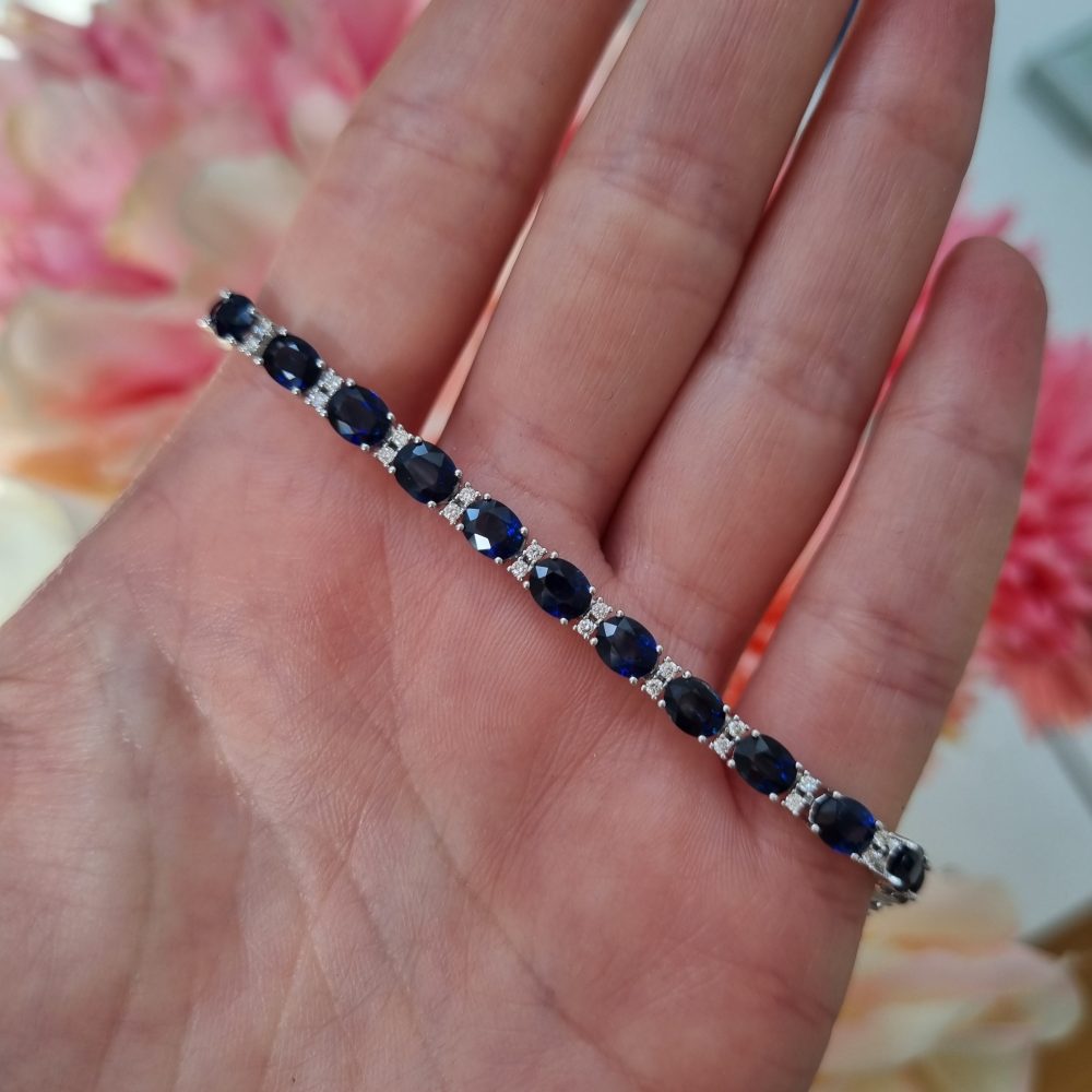 Sapphire and Diamond Line Bracelet in 18ct White Gold