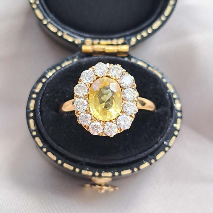 2ct Oval Yellow Sapphire and Diamond Cluster Engagement Ring in 18ct Yellow Gold