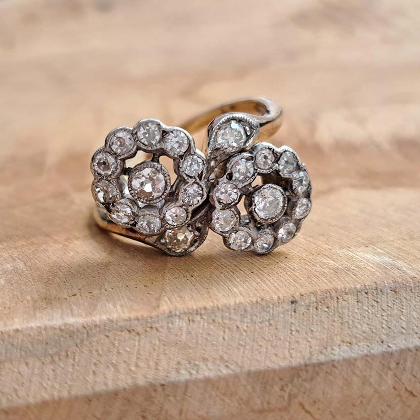Victorian Antique Diamond Double Floral Cluster Ring
