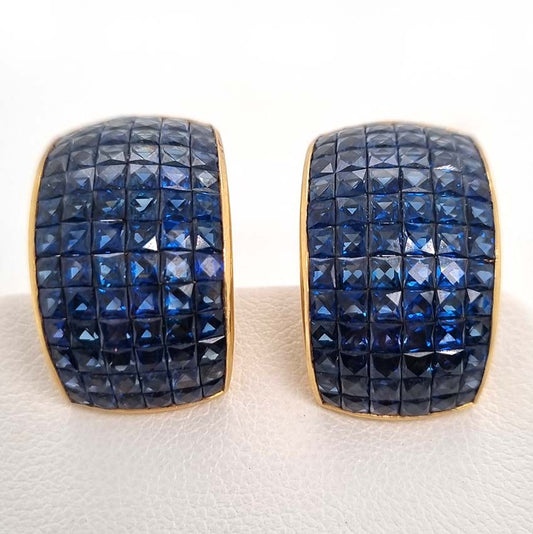 Vintage French Square Cut Sapphire Half Hoop Earrings