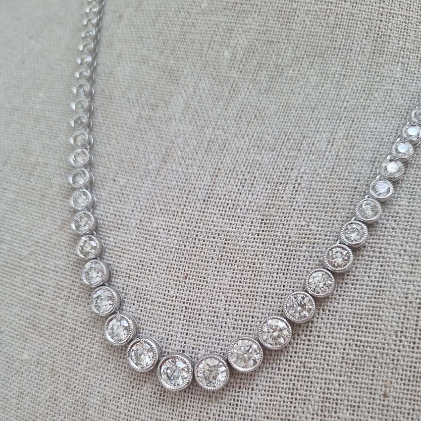12.84ct Bezel Set Diamond Graduated Diamond Collar Line Necklace, 12.84 carats