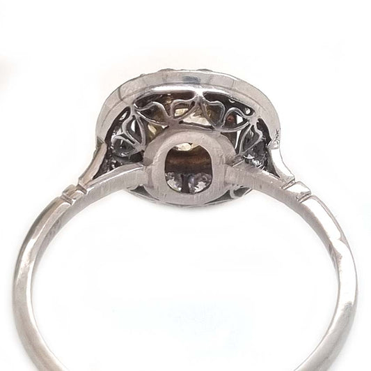 Antique 1.17ct Old Mine Cut Yellow Diamond Cluster Engagement Ring