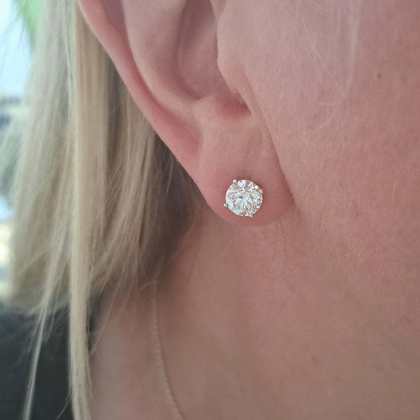 3ct Diamond Solitaire Stud Earrings, 3.01 carats