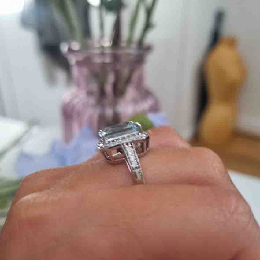3.77ct Aquamarine and Diamond Cluster Ring