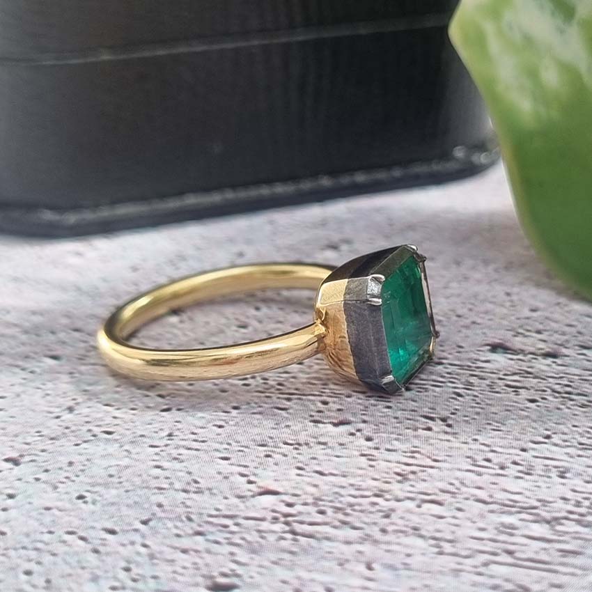 3.20ct Colombian Emerald Button Back Engagement Ring