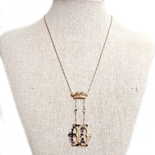 Edwardian Antique Marchioness Sapphire and Diamond Wedding Pendant Necklace