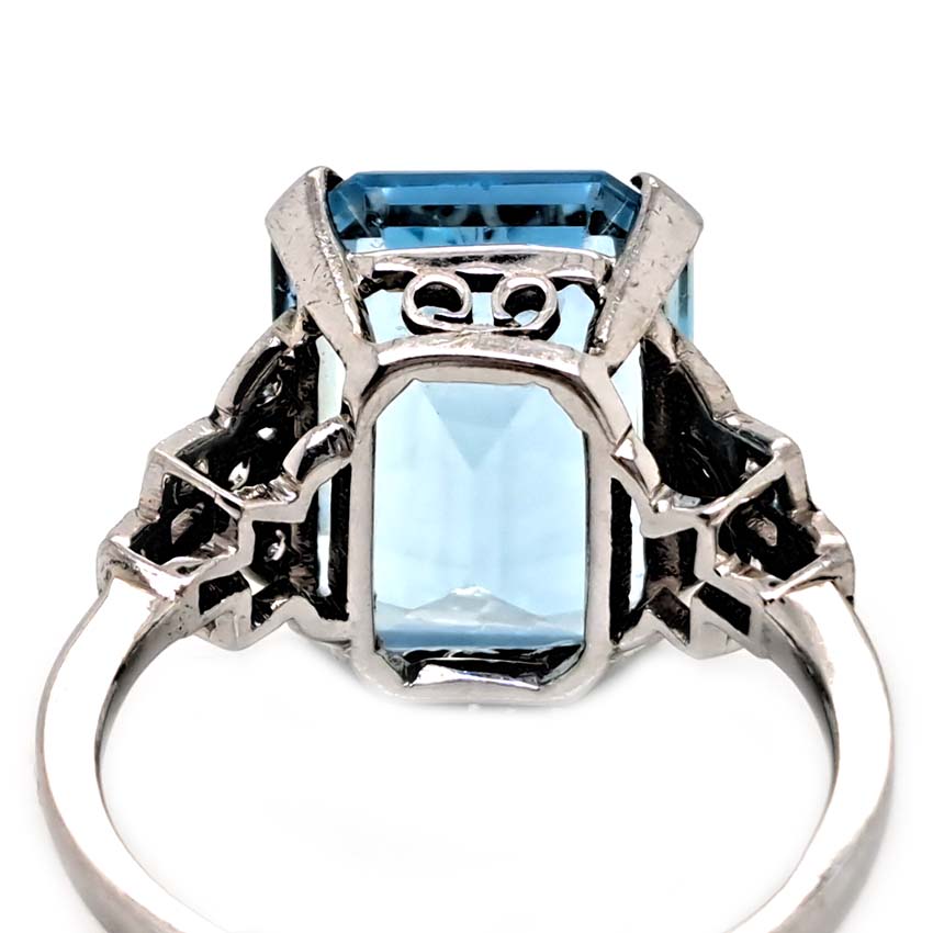 Art Deco 7ct Aquamarine and Diamond Statement Ring