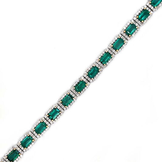 Modern 6.30ct Emerald and Diamond Cluster Line Bracelet