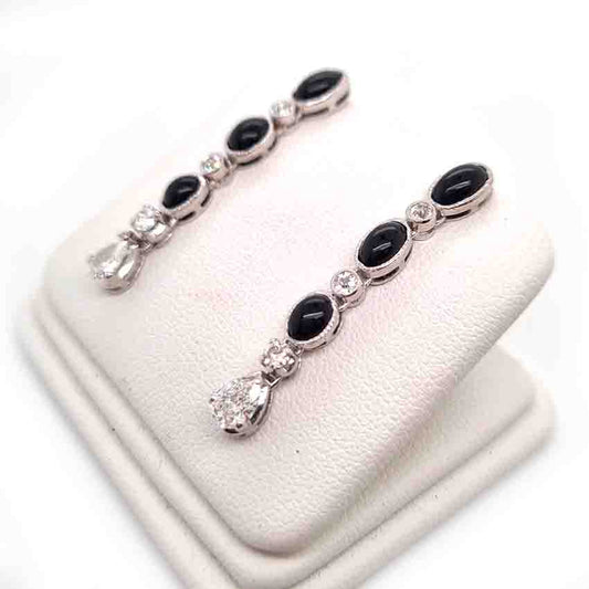 Vintage Black Onyx and Diamond Drop Earrings in Platinum